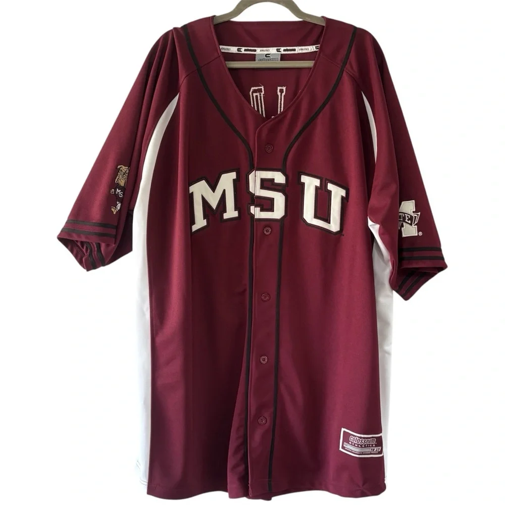 Colosseum Collegiate MSU Bulldogs Maroon Baseball Jersey 2XL Raglan Sleeves - Picture 1 of 12